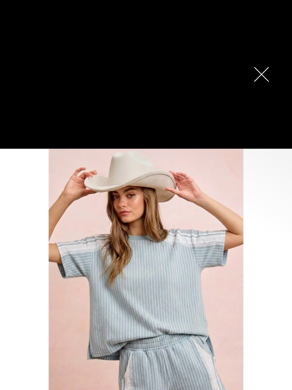 BiBi Light Blue & White Striped Denim Short Sleeve Tee